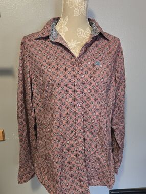 Cinch Pink and Light Blue Patterned Button-Up Shirt